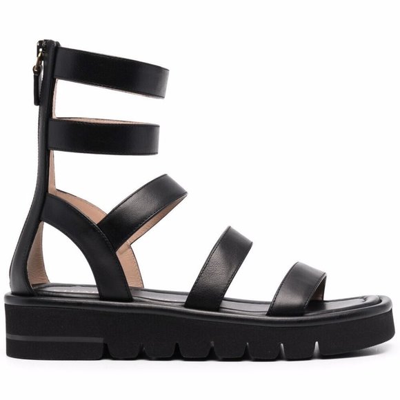 $550 Stuart Weitzman Gala Lift Leather Sandal STRAPPY GLADIATOR BLACK 7 (DA10)